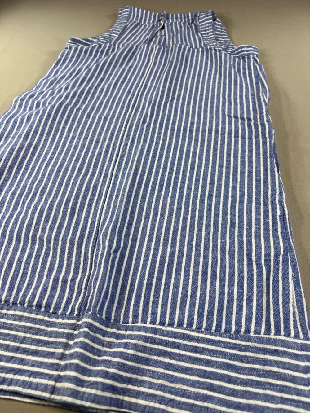 For Cynthia Women’s Blue White Stripe Linen Sleeveless Shift Dress Side Buttons - Picture 14 of 16